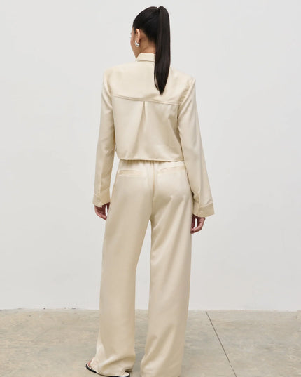 Breya Satin Drawstring Trousers - Oyster