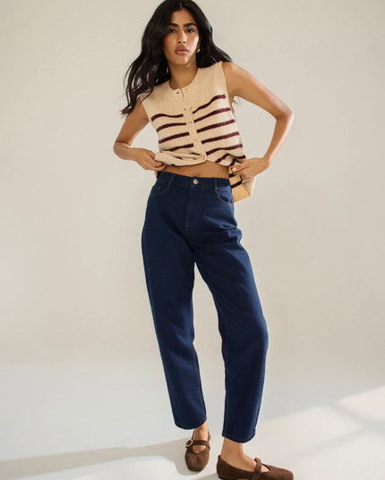 High Rise Barrel Leg Jeans - Denim