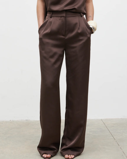 Breya Satin Tailored Trouser - Brown