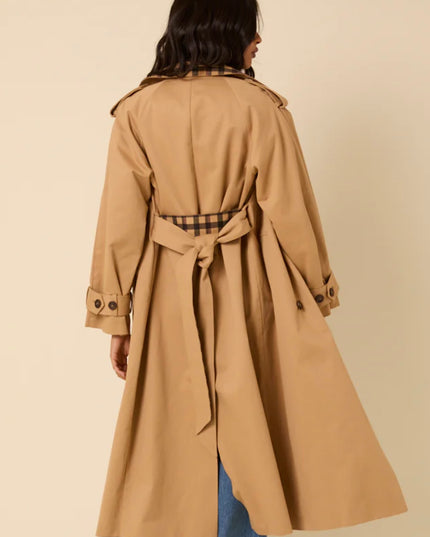 Camel Check Trim Trench Coat
