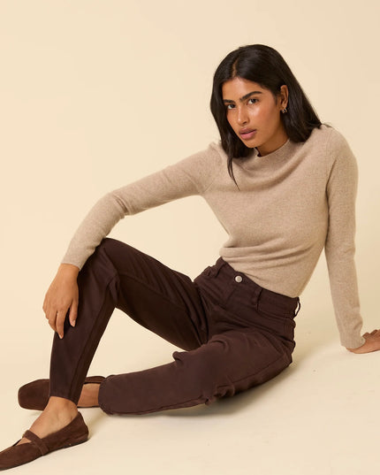 High Rise Barrel Leg Jeans - Brown