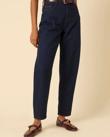High Rise Barrel Leg Jeans - Denim