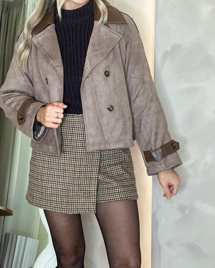 Suede Cropped Trench - Taupe