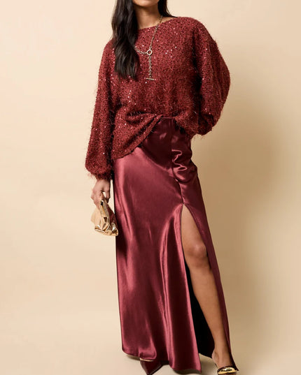 Marisol Satin Maxi Skirt - Cherry