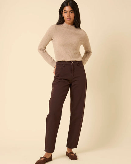 High Rise Barrel Leg Jeans - Brown