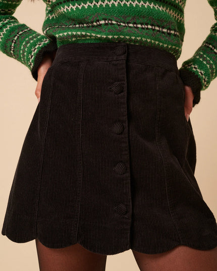 Black Cord Scallop Trim Mini Skirt