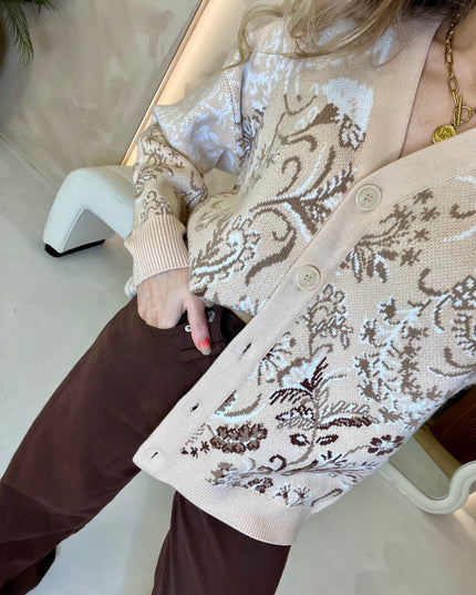 Guess Melinda Jacquard Cardigan - Neutral Ivory multi