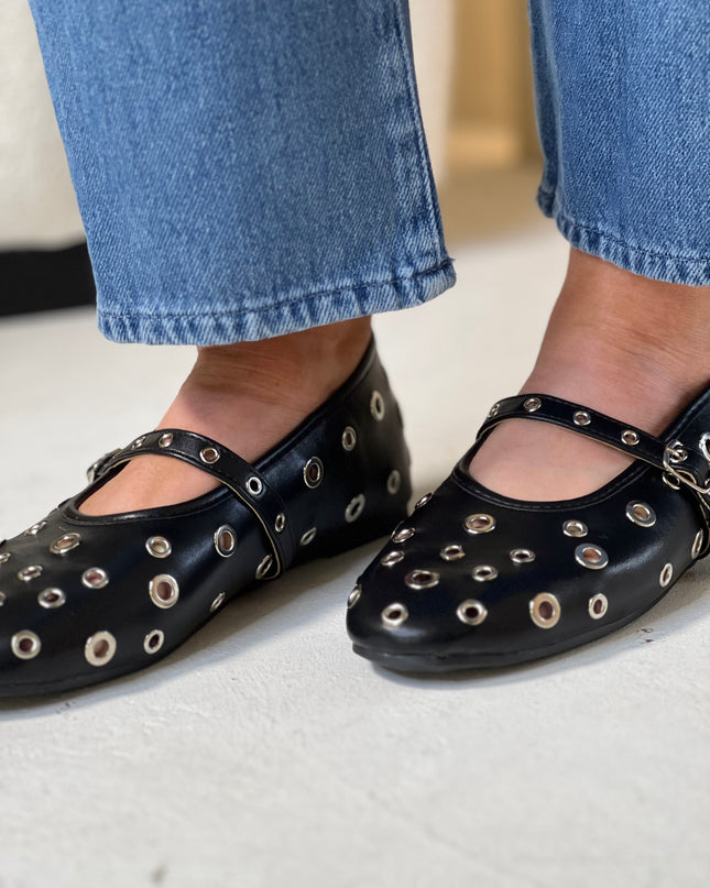 Stud Ballet Pump - Black/Silver