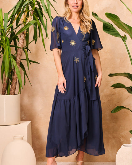 Venetia Dress - Navy Palm