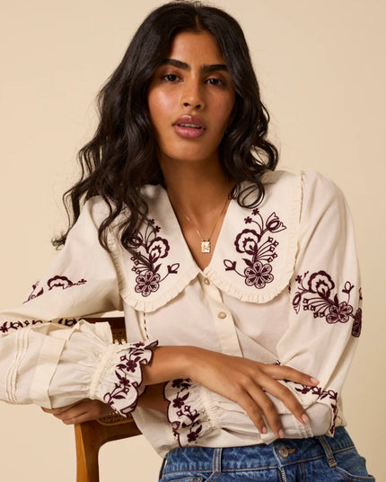 Henrietta Floral Embroidered Blouse - White