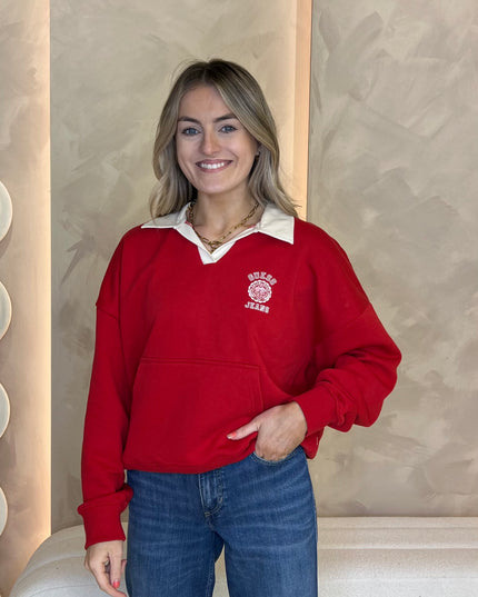 Guess Jeans Varsity Collared Sweatshirt - Red