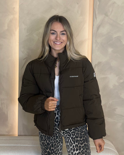 Guess Jeans Cropped Puffer - Brown