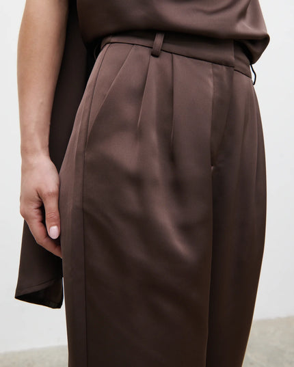 Breya Satin Tailored Trouser - Brown