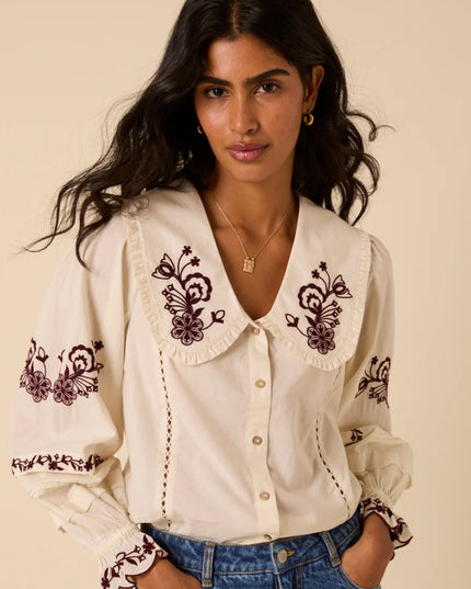 Henrietta Floral Embroidered Blouse - White