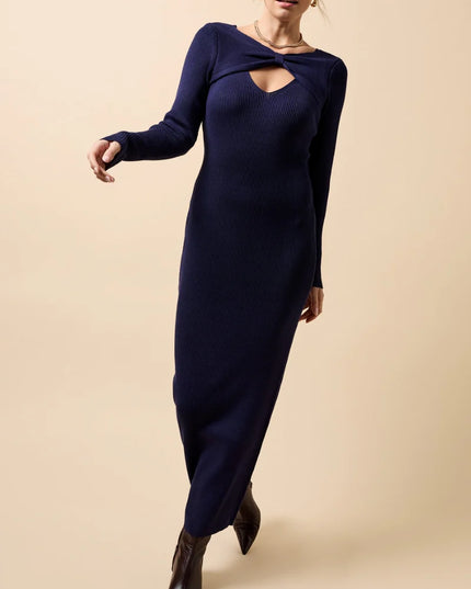Fallon Knitted Keyhole Midaxi Dress - Navy