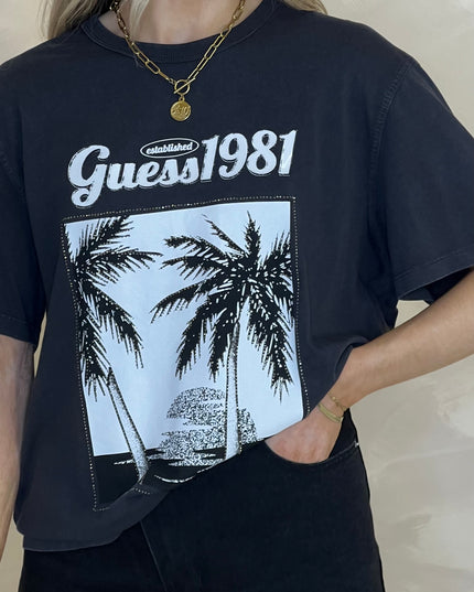 Guess Palm Print Washed Tee - Acid Jet Black