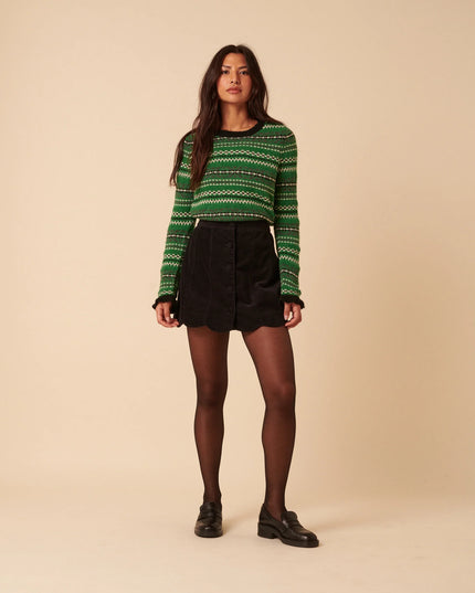 Black Cord Scallop Trim Mini Skirt