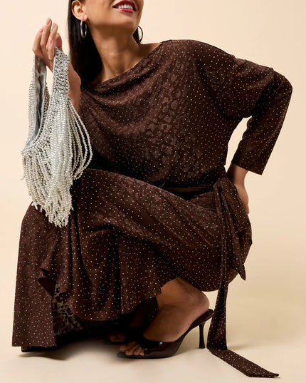 Lysandra Animal Texture Gem Dress - Chocolate