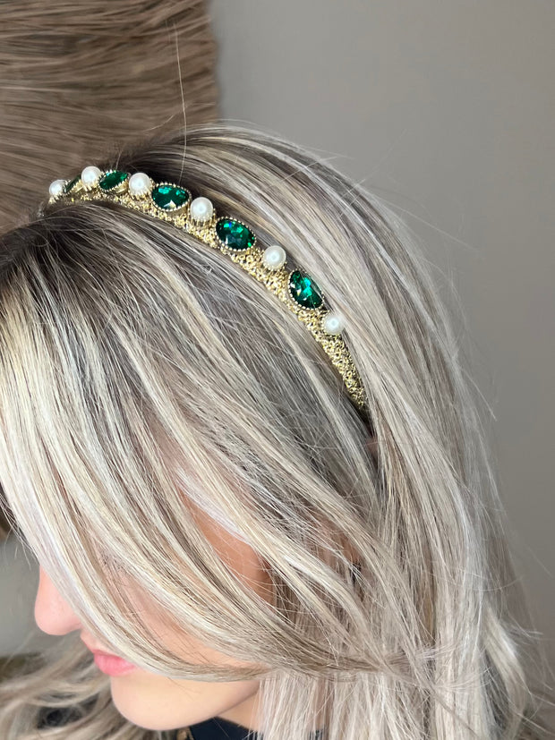 Amelia Rhinestone Hairband - Green