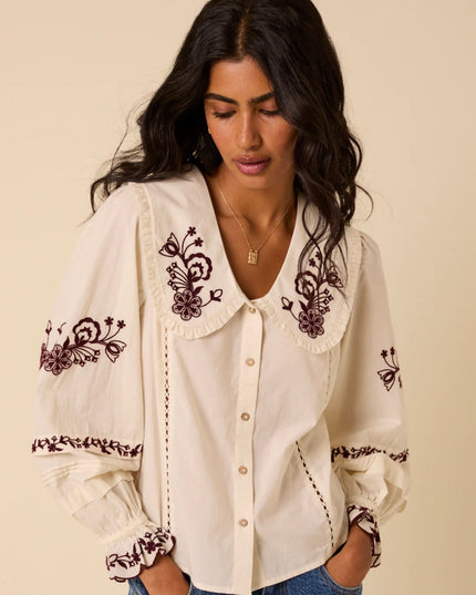 Henrietta Floral Embroidered Blouse - White