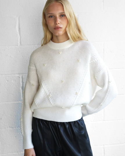 French Connection Mersai Pearl Embellished Knit Jumper - Porcelain Cream