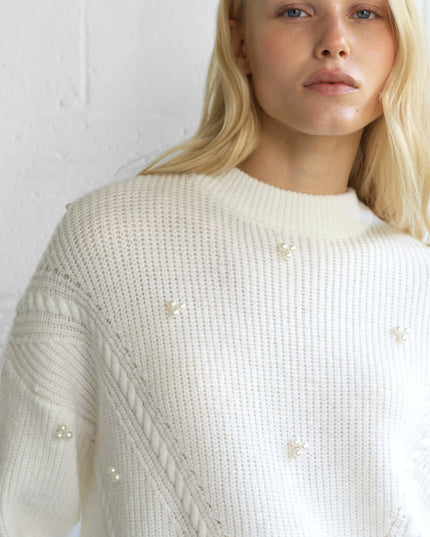 French Connection Mersai Pearl Embellished Knit Jumper - Porcelain Cream