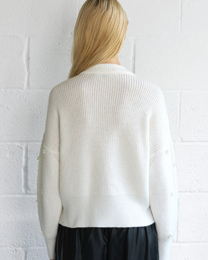 French Connection Mersai Pearl Embellished Knit Jumper - Porcelain Cream