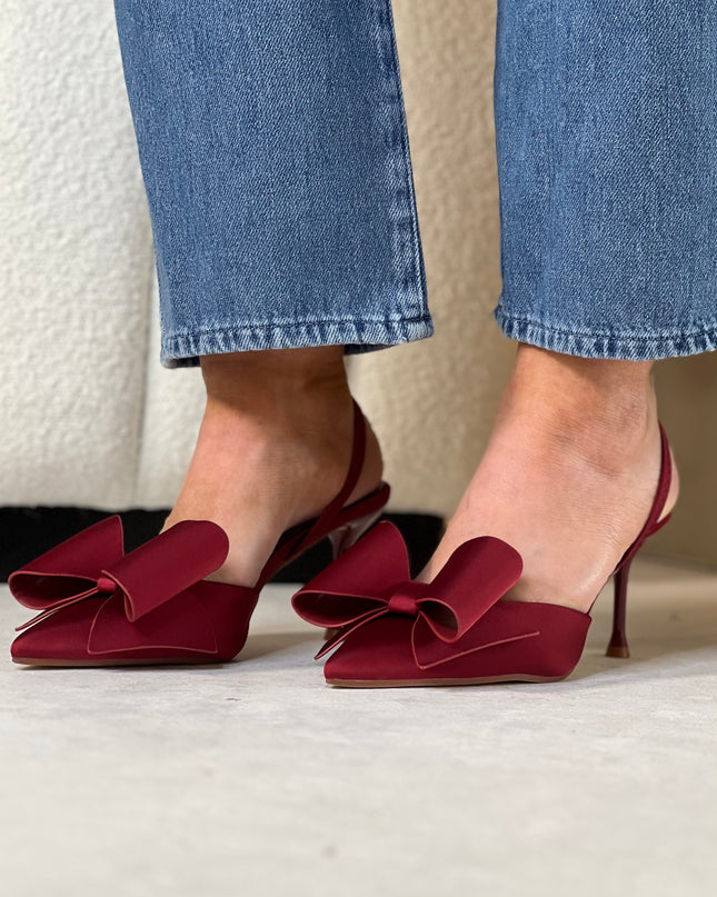 Satin Bow Slingback - Wine