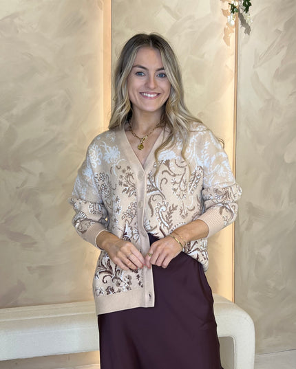 Guess Melinda Jacquard Cardigan - Neutral Ivory multi