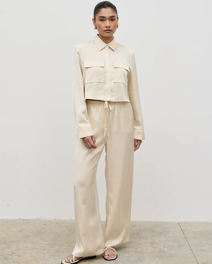 Breya Satin Drawstring Trousers - Oyster