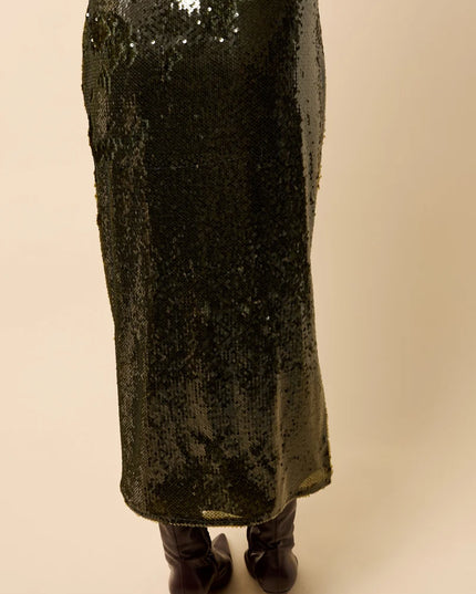 Louisa Sequin Midaxi Skirt - Khaki