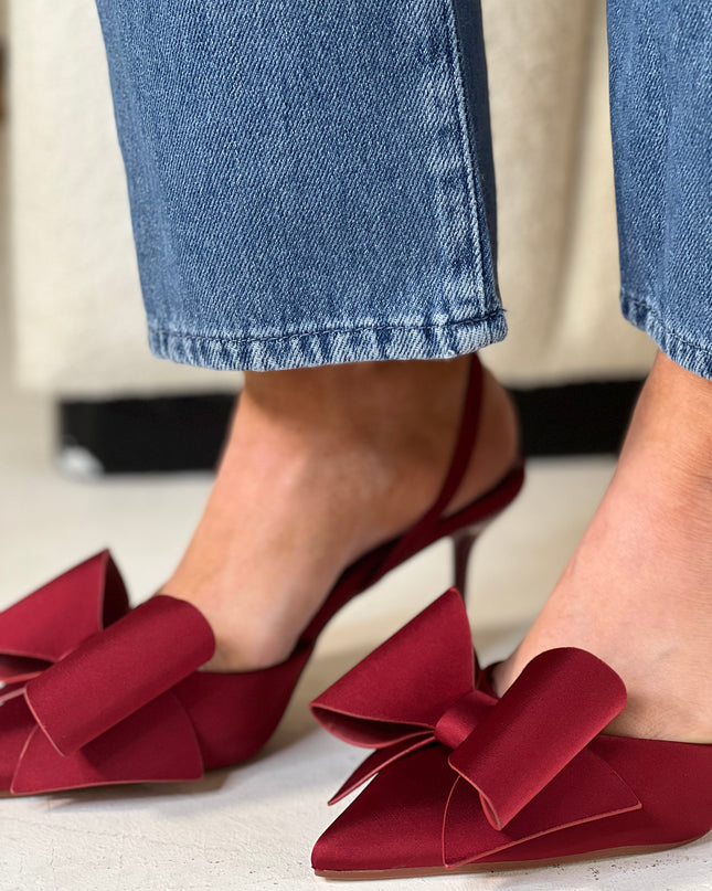 Satin Bow Slingback - Wine