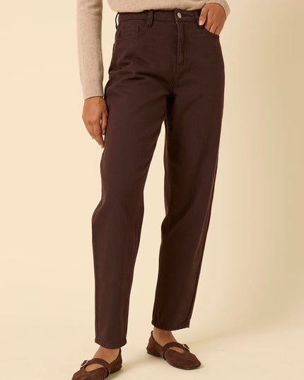 High Rise Barrel Leg Jeans - Brown