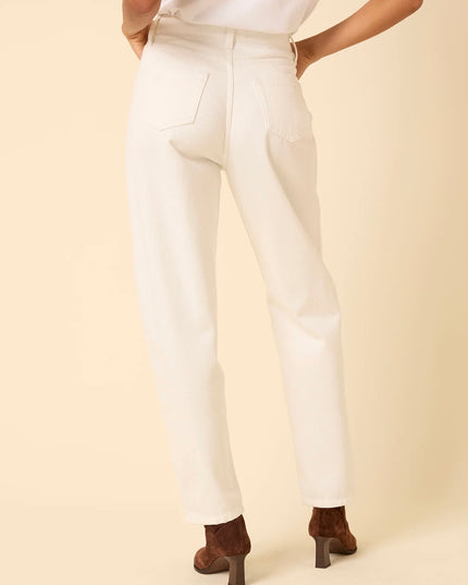 High Rise Barrel Leg Jeans - White