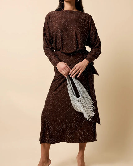 Lysandra Animal Texture Gem Dress - Chocolate