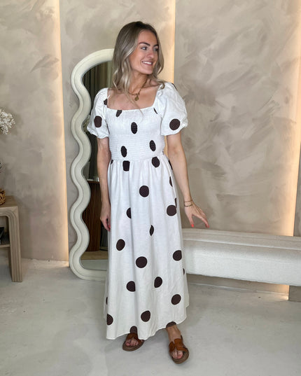 Tasmin Midi Dress - White Polka Dot