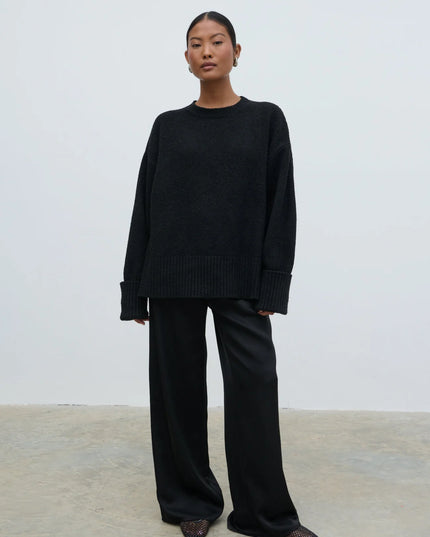 Breya Satin Drawstring Trousers - Black