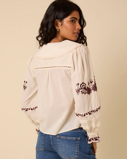 Henrietta Floral Embroidered Blouse - White