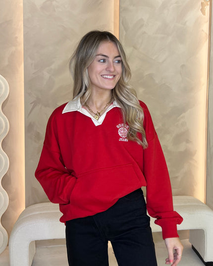 Guess Jeans Varsity Collared Sweatshirt - Red