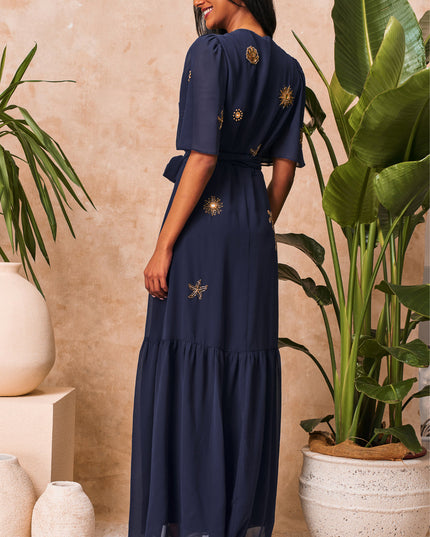 Venetia Dress - Navy Palm
