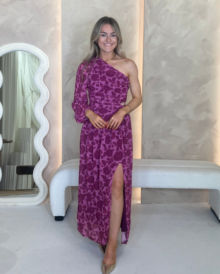 Asymmetric Midaxi Dress - Purple Floral