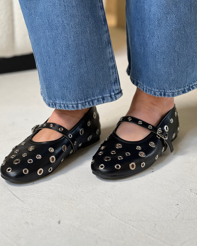 Stud Ballet Pump - Black/Silver