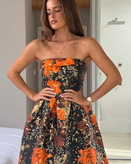 Danni Strapless Bandeau Midi Dress - Black And Gold