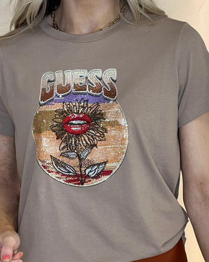 Guess Logo Desert Flower Easy Tee - Sand