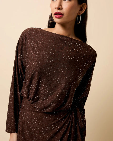 Lysandra Animal Texture Gem Dress - Chocolate