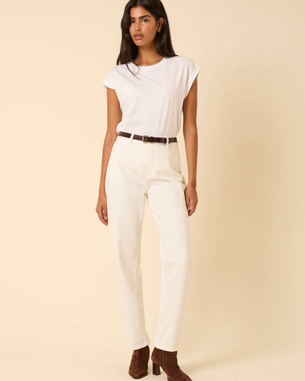 High Rise Barrel Leg Jeans - White