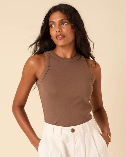 Ribbed Racer Vest - Brown