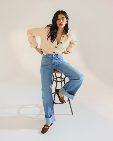 High Rise Islington Turn Up Jeans - Blue