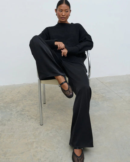 Breya Satin Drawstring Trousers - Black
