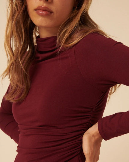 Ruched Long Sleeve Top - Burgundy